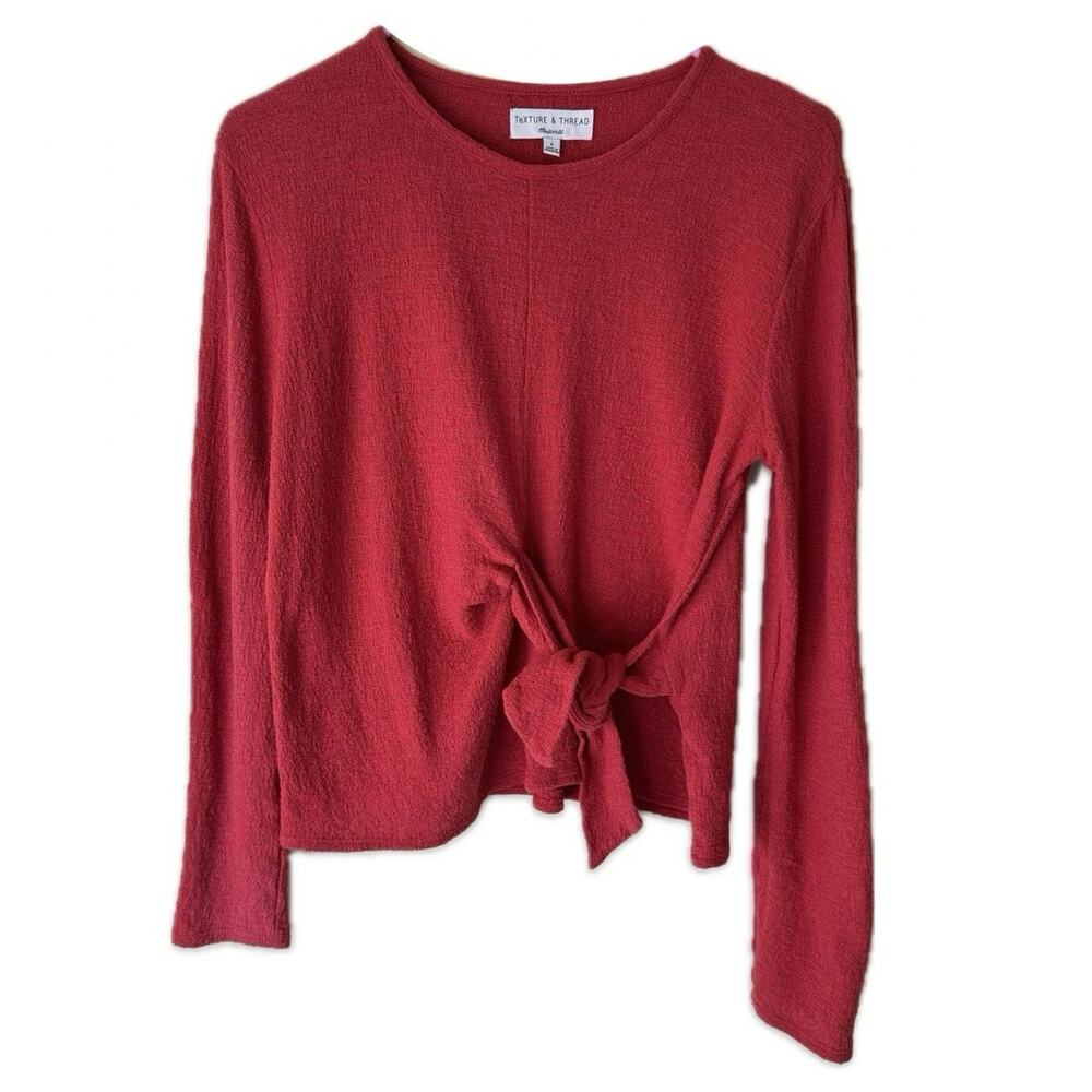 Madewell Texture & Thread Women’s Size S Red Long Sleeve Tie Front Top Casual